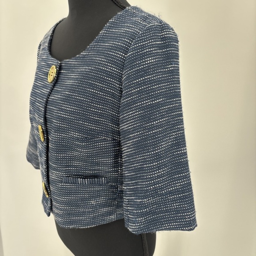 Vintage Robbie Bee Cropped Tweed blazer Women's Size 8 Navy Gold Button Bouclé - Picture 4 of 8